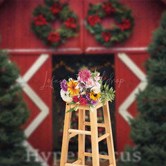 Lofaris Red Barn Door Xmas Trees Christmas Vibe Backdrop