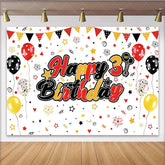 Lofaris Red Black Yellow Happy 3rd Birthday Backdrop with Balloons and Banner Colorful Party Background for Kids Photoshoot Decoration