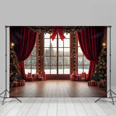 Lofaris Red Bowknot Curatin Window Winter Christmas Backdrop