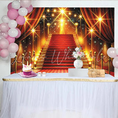 Lofaris Red Carpet Photography Backdrop with Golden Staircase Luxurious Event Background for Awards Party and Studio Photoshoot