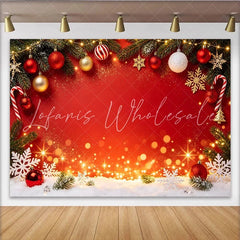 Lofaris Red Christmas Backdrop with Pine Branches Ornaments and Snowflakes Festive Holiday Decor for Winter Party Photography