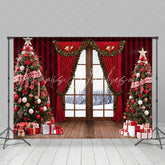 Lofaris Red Curtain Bell Window Winter Christmas Backdrop