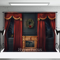 Lofaris Red Curtain Black Wall Wreath Christmas Backdrop