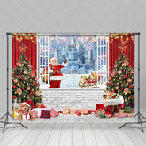 Lofaris Red Curtain Frozen Castle Window Christmas Backdrop