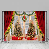 Lofaris Red Curtains Garland Christmas Tree Photo Backdrop