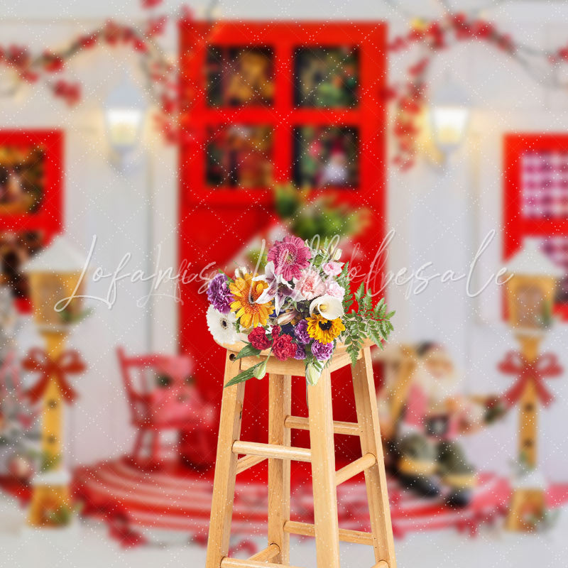 Lofaris Red Door White House Socks Doll Christmas Backdrop