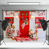 Lofaris Red Door White House Socks Doll Christmas Backdrop