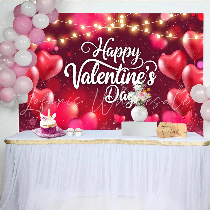 Lofaris Red Heart Balloons and Fairy Lights Valentines Day Backdrop Romantic Bokeh Party Background