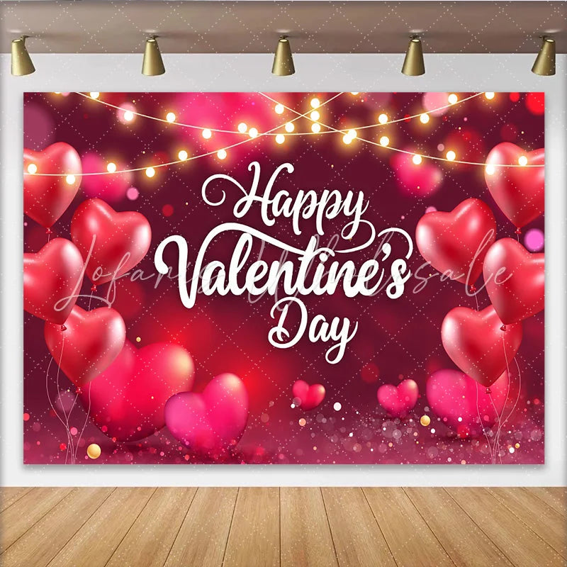 Lofaris Red Heart Balloons and Fairy Lights Valentines Day Backdrop Romantic Bokeh Party Background