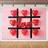 Lofaris Red Heart Balloons and Love Tic-Tac-Toe Party Backdrop Romantic Valentine’s Day Celebration Decor