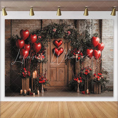 Lofaris Red Heart Balloons Valentines Day Backdrop with Roses and Candles Rustic Brick Wall Photo Background for Romantic Party Decor