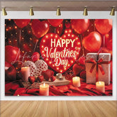 Lofaris Red Heart Happy Valentine’s Day Party Backdrop Romantic Balloons and String Lights Decor