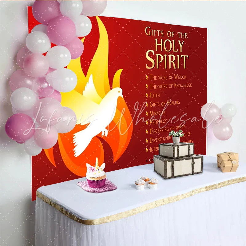 Lofaris Red Holy Spirit Dove and Flame Party Backdrop Christian Religious Celebration Decor