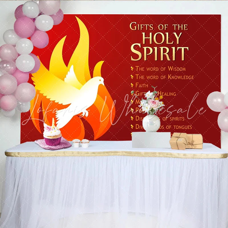 Lofaris Red Holy Spirit Dove and Flame Party Backdrop Christian Religious Celebration Decor