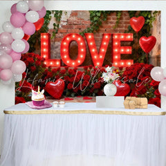 Lofaris Red Illuminated LOVE Letters and Roses Heart Balloons Party Backdrop Romantic Valentine’s Day Anniversary Decor