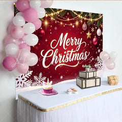 Lofaris Red Merry Christmas Backdrop with Pine Branches and Ornaments Festive Winter Holiday Background for Party Decor