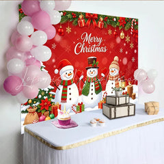 Lofaris Red Merry Christmas Backdrop with Snowmen and Christmas Tree Winter Holiday Party Photography Background