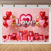 Lofaris Red Pink Gold Love Heart Balloons and Gifts Party Backdrop Romantic Valentine’s Day Anniversary Decor