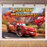 Lofaris Red Race Car Happy Birthday Backdrop Desert Canyon Racing Theme Party Decoration