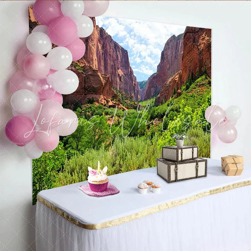 Lofaris Red Rock Canyon Natural Scenery Backdrop with Lush Greenery Scenic Photo Background for Studio and Outdoor Photography