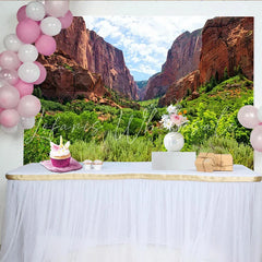 Lofaris Red Rock Canyon Natural Scenery Backdrop with Lush Greenery Scenic Photo Background for Studio and Outdoor Photography