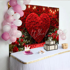 Lofaris Red Rose Heart and String Lights Party Backdrop Romantic Valentine’s Day Wedding Anniversary Decor