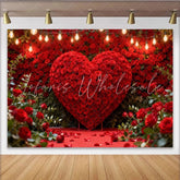 Lofaris Red Rose Heart and String Lights Party Backdrop Romantic Valentine’s Day Wedding Anniversary Decor