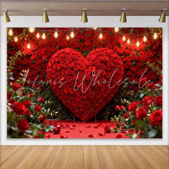 Lofaris Red Rose Heart and String Lights Party Backdrop Romantic Valentine’s Day Wedding Anniversary Decor