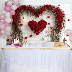 Lofaris Red Rose Heart Arch Backdrop White Brick Wall Floral Valentine’s Day Wedding Party Decoration Romantic Photo Studio Prop