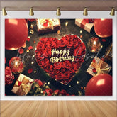 Lofaris Red Roses Heart Happy Birthday Backdrop Romantic Celebration Party Decor with Balloons and Gifts