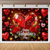 Lofaris Red Sparkling Heart Gem and Roses Happy Valentine’s Day Party Backdrop Romantic Love Celebration Decor