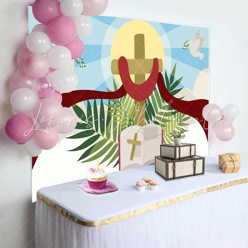 Lofaris Religious Cross Bible Dove Thank You Backdrop Sunday School Church Event Decorations Photography Background