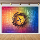 Lofaris Religious Easter Backdrop with Crown of Thorns and Cross Christian Word Cloud Background for Church Event Photography