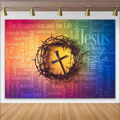 Lofaris Religious Easter Backdrop with Crown of Thorns and Cross Christian Word Cloud Background for Church Event Photography