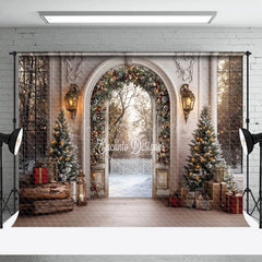 Lofaris Retro Arch Luxury Gate Snowy Christmas Vibe Backdrop
