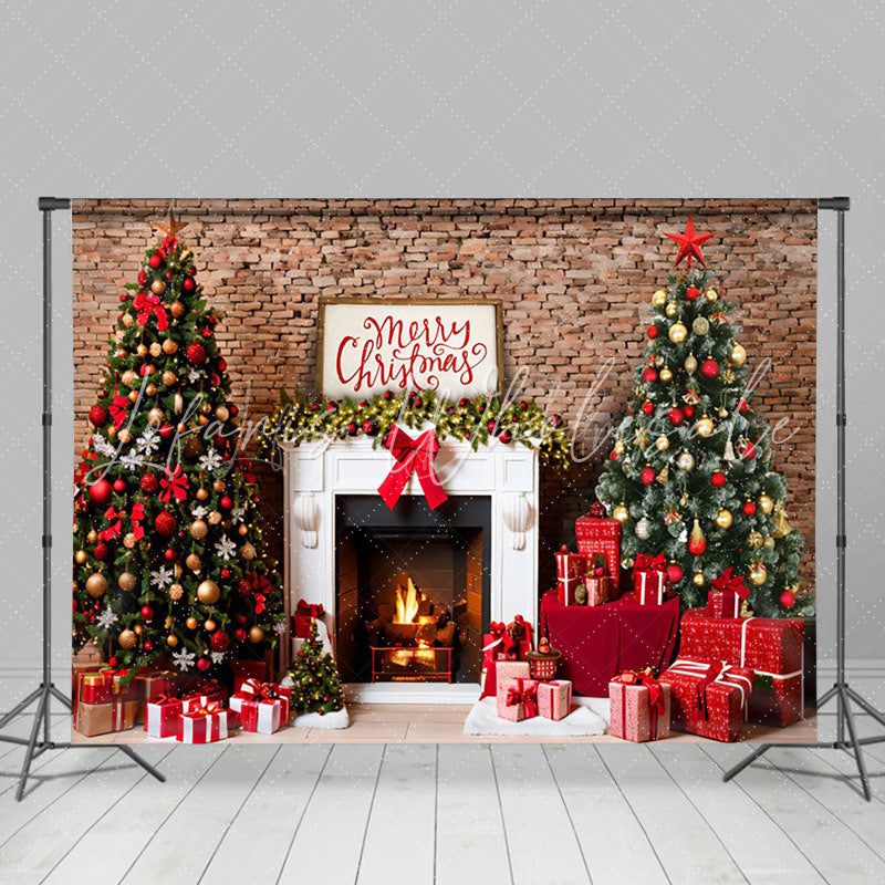 Lofaris Retro Brick Wall Fireplace Merry Christmas Backdrop