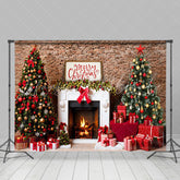 Lofaris Retro Brick Wall Fireplace Merry Christmas Backdrop