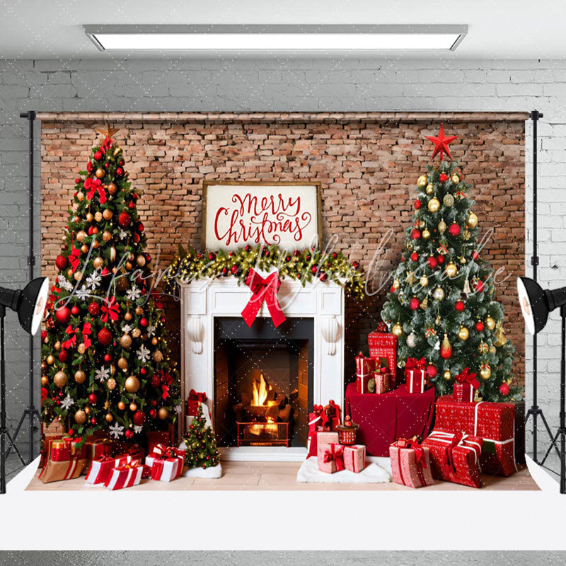Lofaris Retro Brick Wall Fireplace Merry Christmas Backdrop