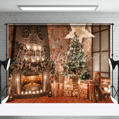 Lofaris Retro Fireplace Light Glitter Christmas Backdrop