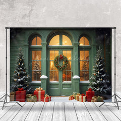 Lofaris Retro Green House Xmas Tree Gifts Christmas Backdrop
