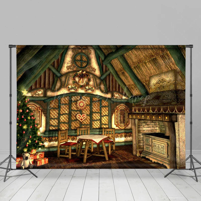 Lofaris Retro Green Wooden House Christmas Vibe Backdrop