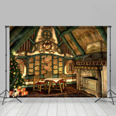 Lofaris Retro Green Wooden House Christmas Vibe Backdrop