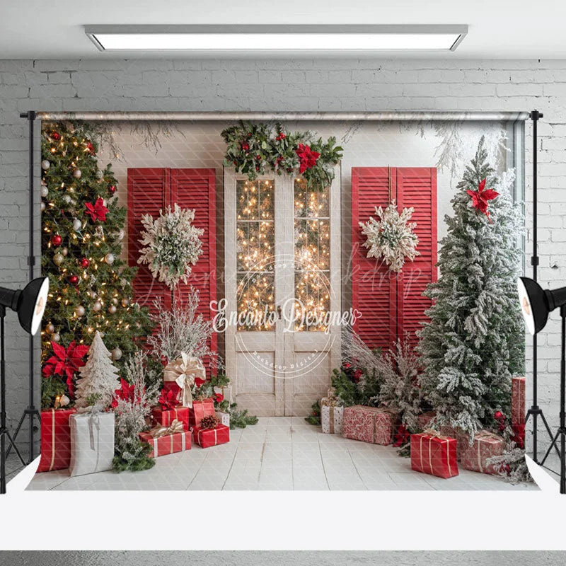 Lofaris Retro Red White Wall Festive Christmas Vibe Backdrop