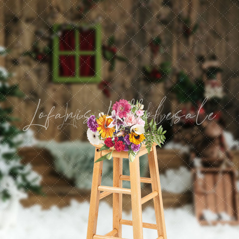 Lofaris Retro Wooden Light String Snow Scene Photo Backdrop