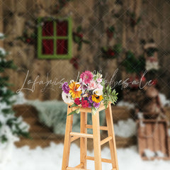 Lofaris Retro Wooden Light String Snow Scene Photo Backdrop