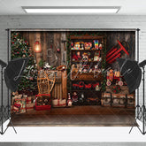 Lofaris Retro Wooden Santa Workshop Christmas Night Backdrop