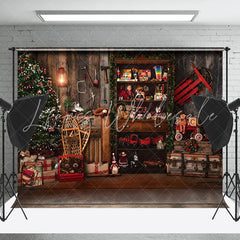 Lofaris Retro Wooden Santa Workshop Christmas Night Backdrop