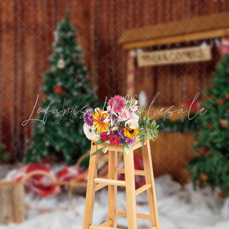 Lofaris Retro Wooden Stall Christmas Photography Backdrop