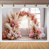 Lofaris Romantic Balloon Arch Backdrop Pink Balloons and Pampa Grass for Wedding Party