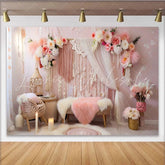 Lofaris Romantic Boho Macrame Photography Backdrop Pink Flowers and Candlelight Photo Background